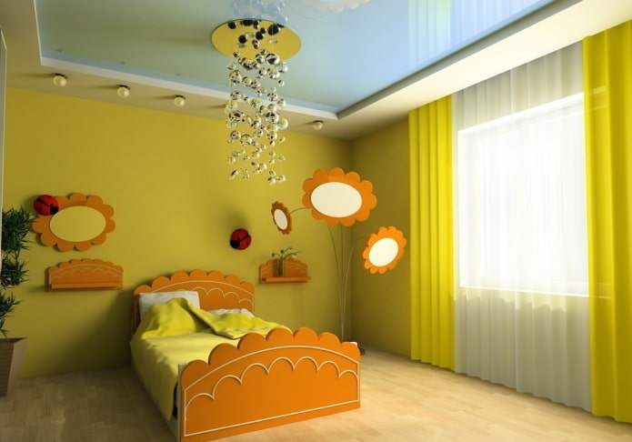 blue ceiling combined with yellow walls