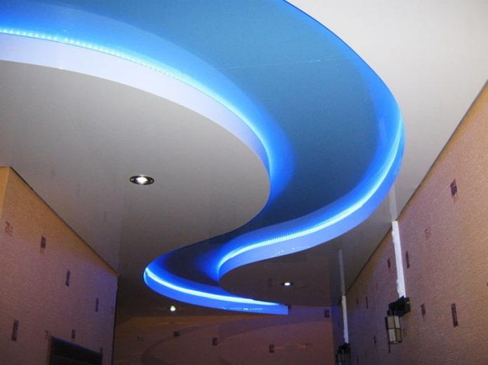 blue and white illuminated ceiling structure