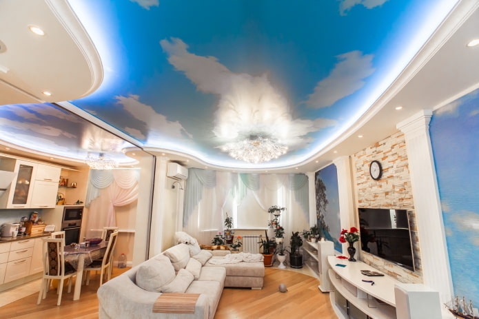 blue ceiling structure in the living room
