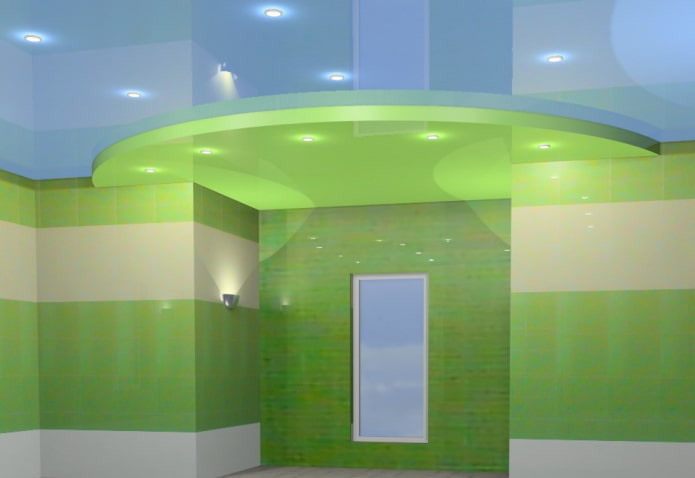 ceiling structure with a combination of green and blue