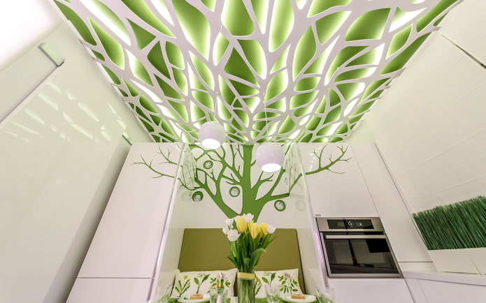 perforated white-green ceiling structure