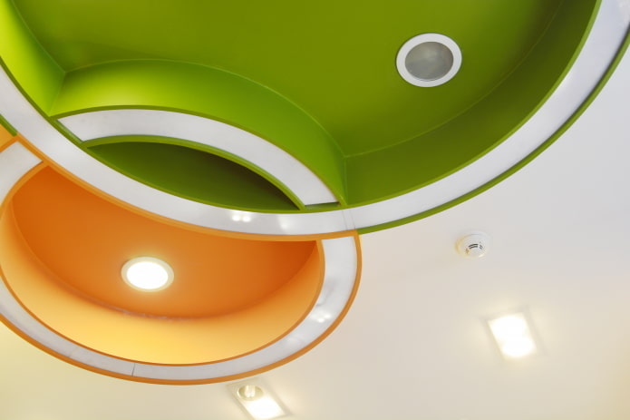 ceiling with a combination of green and orange colors