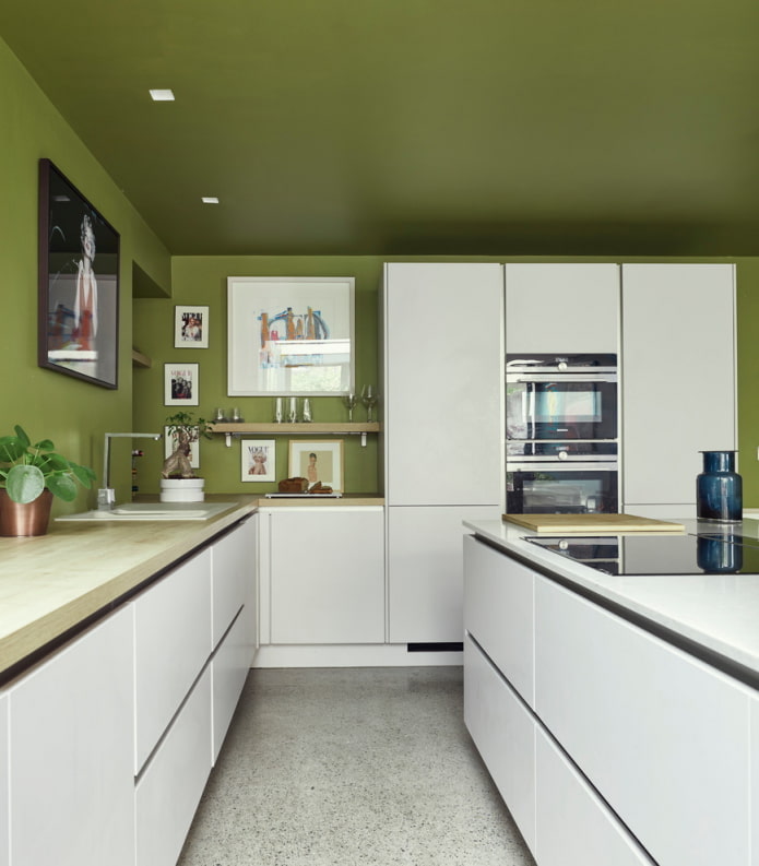 green ceiling in the kitchen