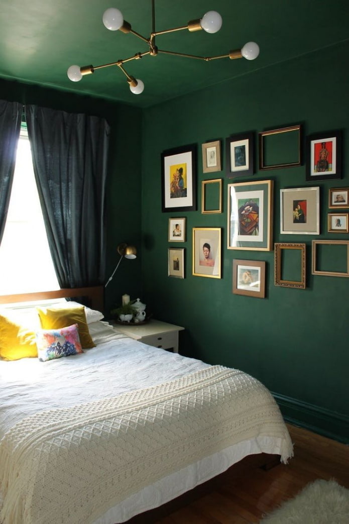 green ceiling structure in the bedroom
