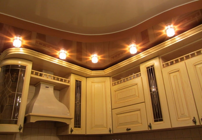 brown ceiling structure with fixtures