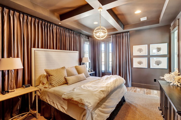 ceiling structure in brown color in the bedroom