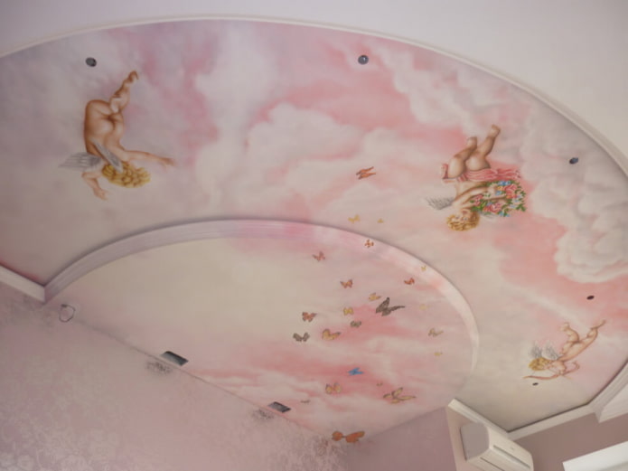 pink ceiling design with photo print