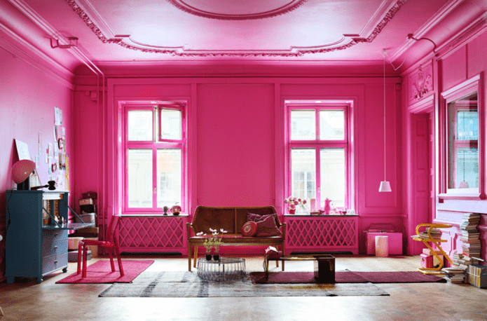 pink ceiling structure with stucco