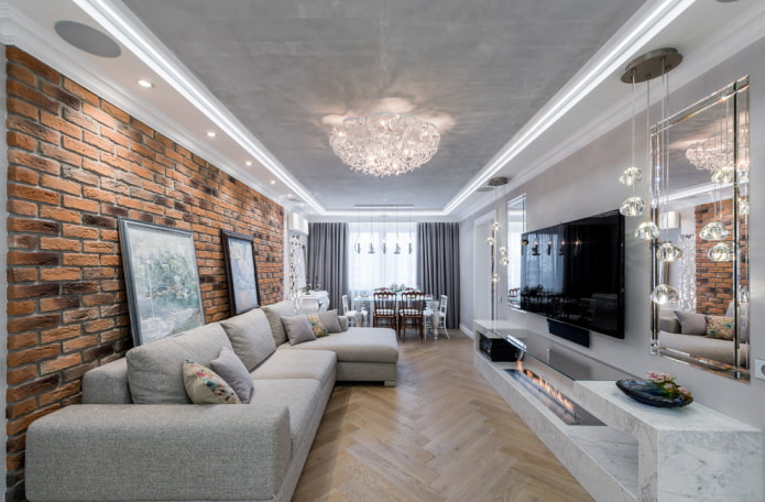 white and gray ceiling structure in the living room