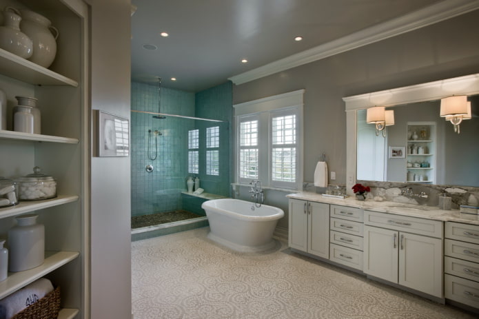 gray ceiling structure in the bathroom