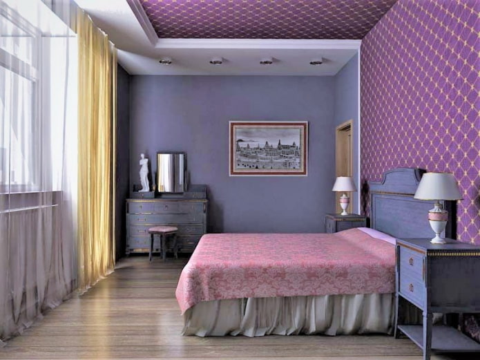 lilac wallpaper on the ceiling