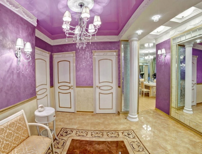 purple ceiling in the interior of the hallway