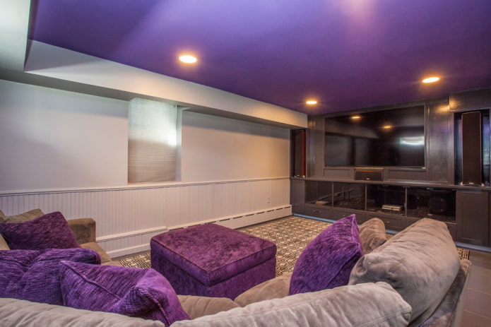 purple ceiling with beige walls