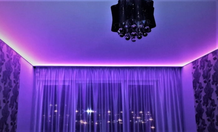 ceiling in purple with lighting
