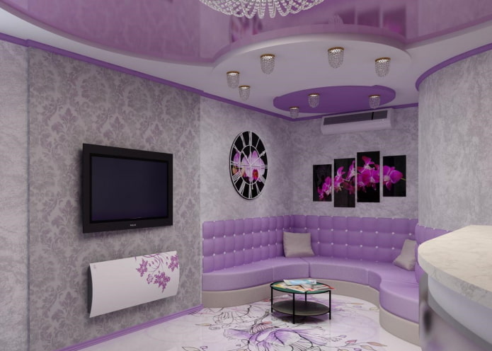 purple ceiling with gray walls