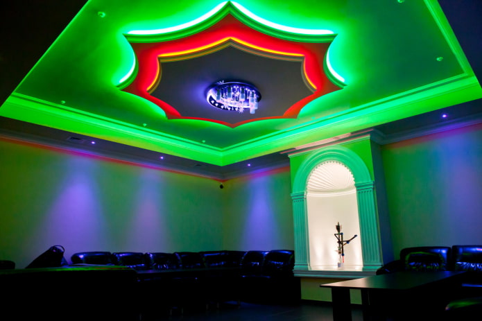 ceiling structure with colored lighting