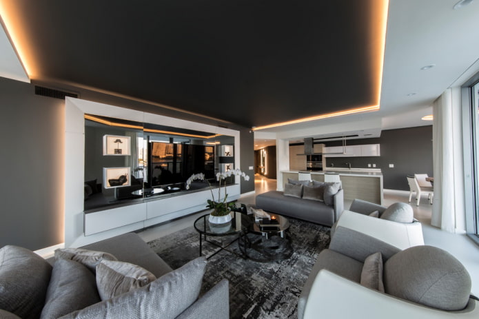 black ceiling with lighting