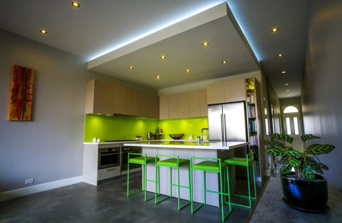 illuminated ceiling structure in the kitchen