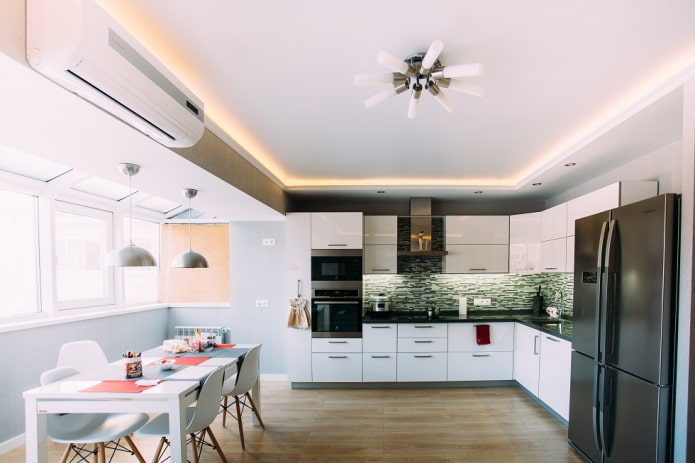 illuminated ceiling structure in the kitchen