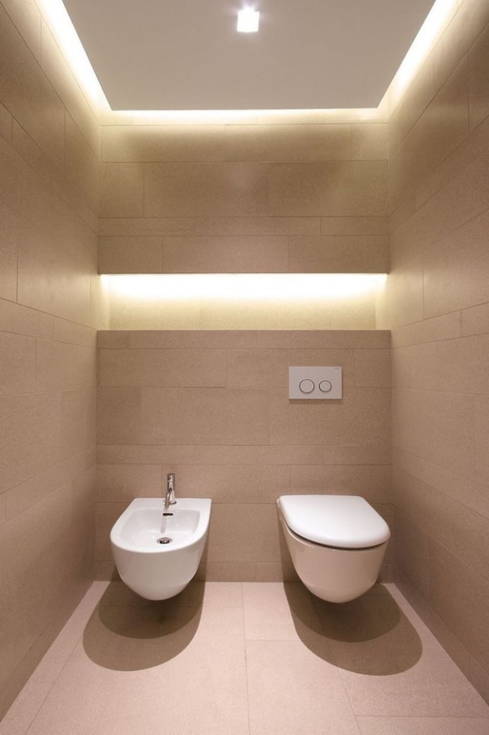 โครงสร้างฝ้าเพดานพร้อมไฟส่องสว่างในห้องน้ำ