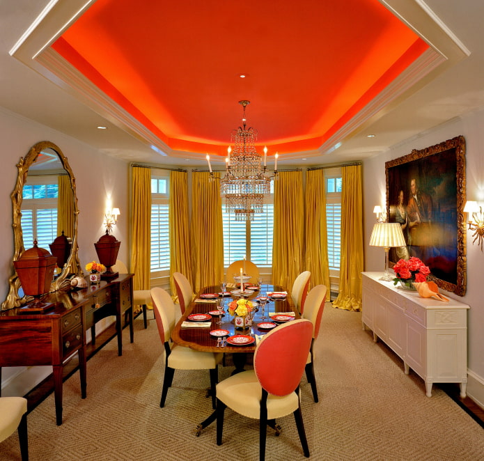 ceiling in red with lighting