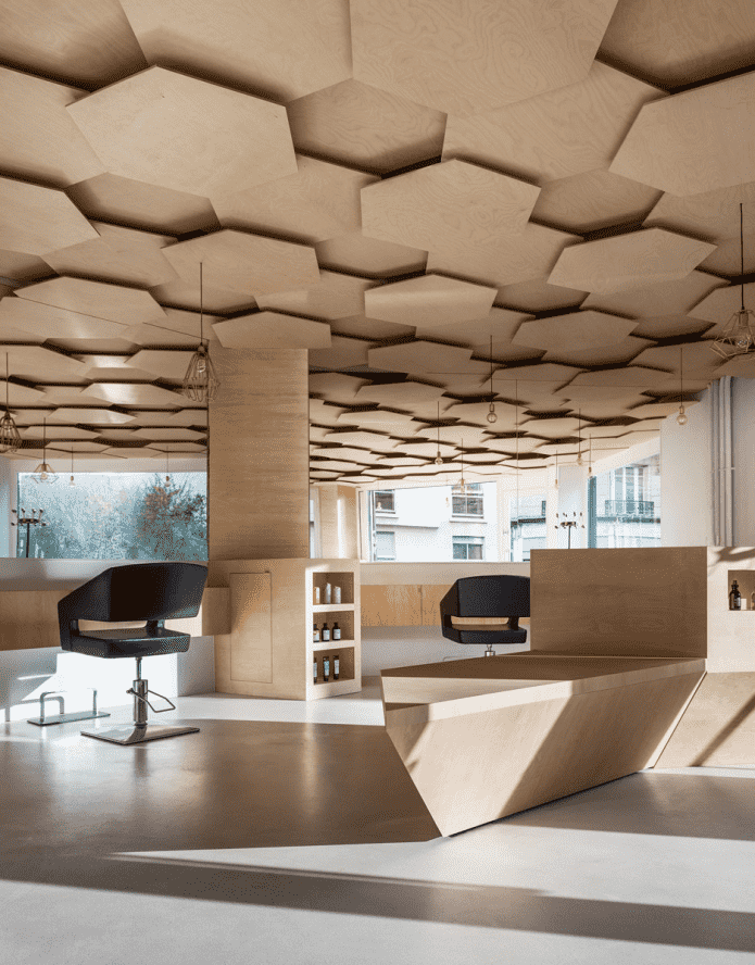 curly plywood ceiling structure