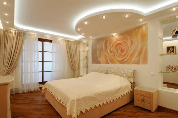 curly ceiling structure in the bedroom