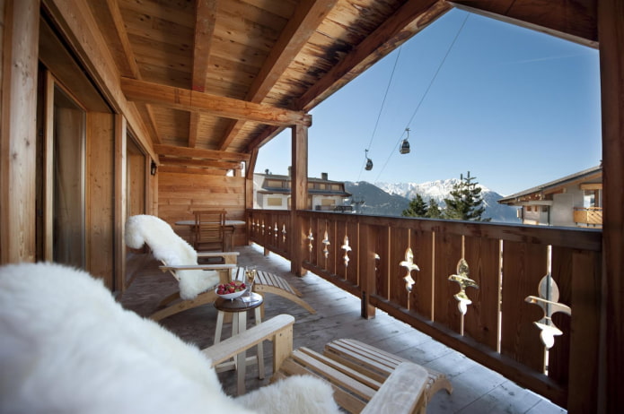 chalet-style wooden ceiling on the loggia