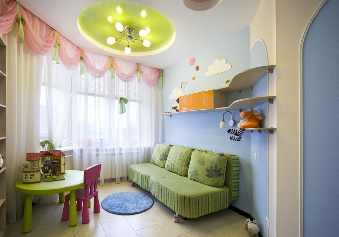 Deckenstruktur in Form von Kreisen im Kinderzimmer