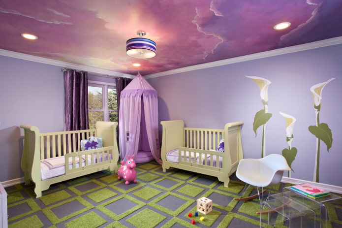purple ceiling in the nursery