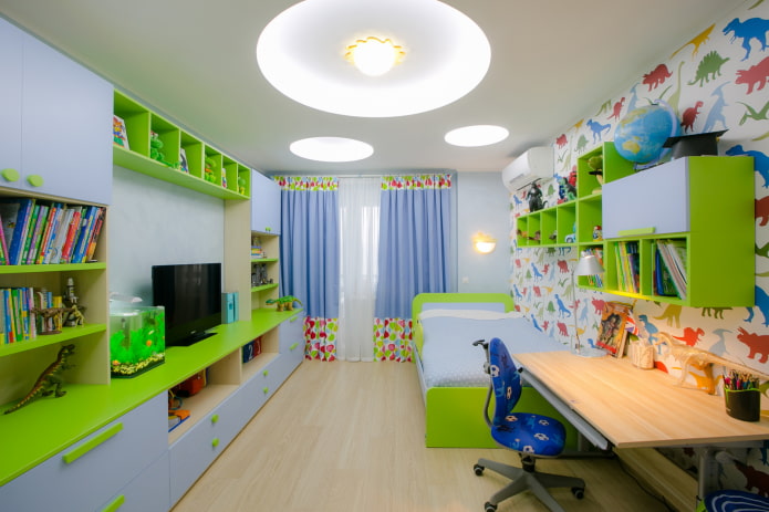 beleuchtete Deckenkonstruktion im Kinderzimmer