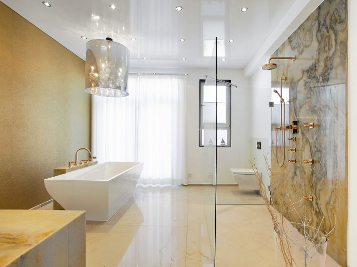 glossy ceiling surface in the bathroom