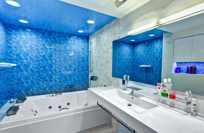 blue ceiling in the interior of the bathroom