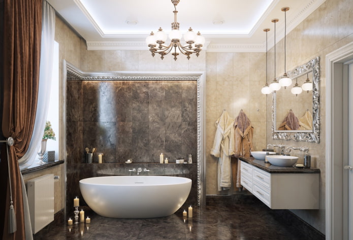 neoklasszikus fürdőszoba mennyezeti kialakítás