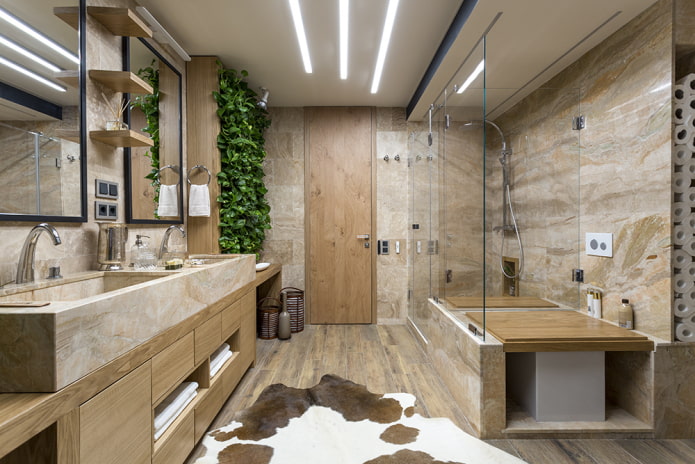 дизајн плафона за купатило у еколошком стилу