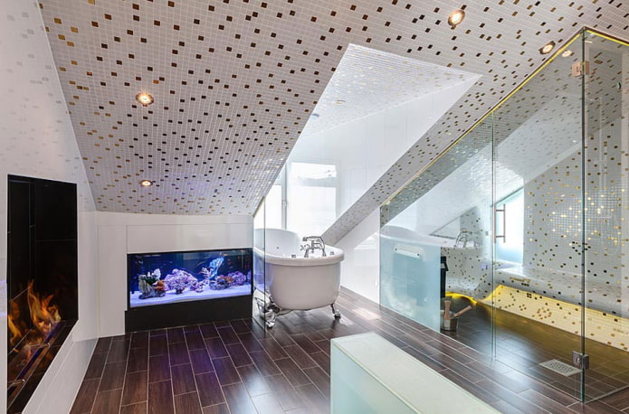 tiled ceiling in the bathroom interior