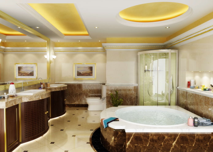 golden ceiling in the interior of the bathroom