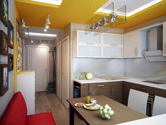 ceiling design in the corridor combined with the kitchen