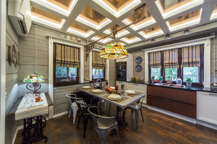 coffered ceiling in the interior of the kitchen