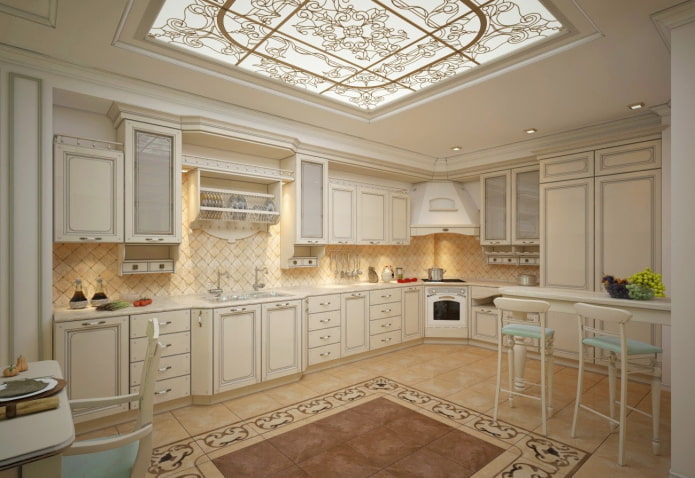 stained glass ceiling in the interior of the kitchen