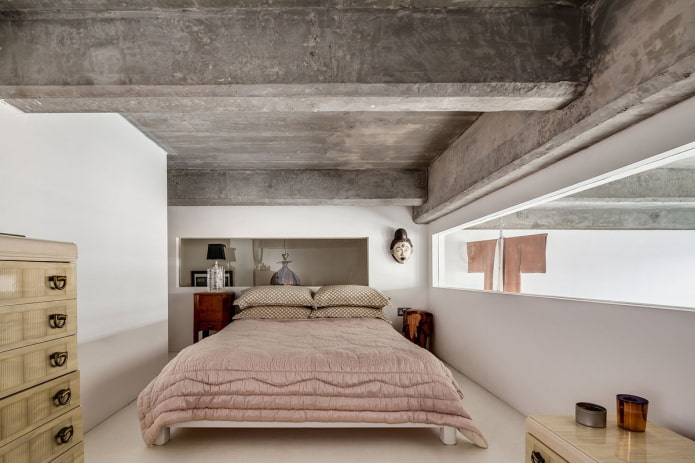concrete ceiling in the interior of the bedroom