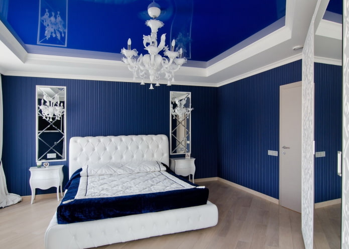 blue ceiling in the interior of the bedroom