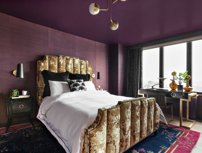 purple ceiling in the interior of the bedroom