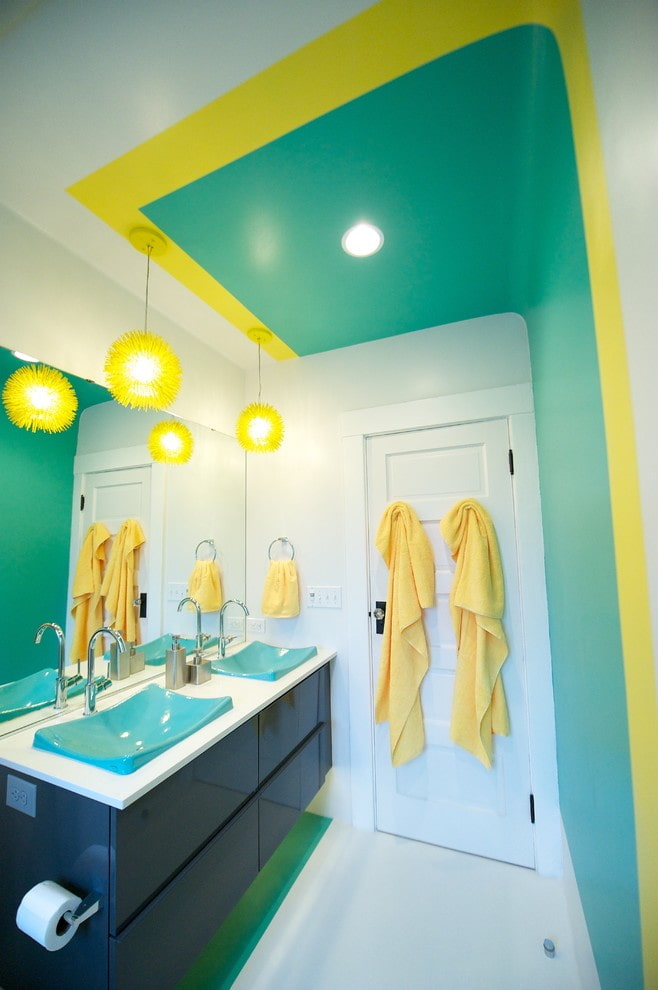 colored ceiling in the bathroom