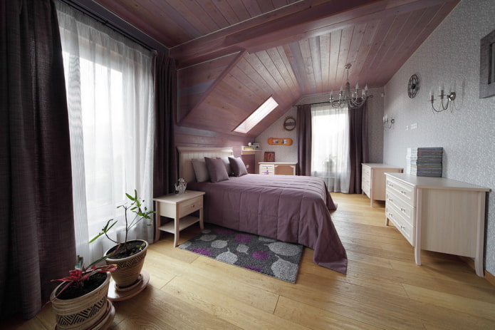 lilac ceiling structure in the attic