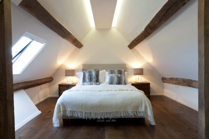 beamed ceiling in the attic bedroom