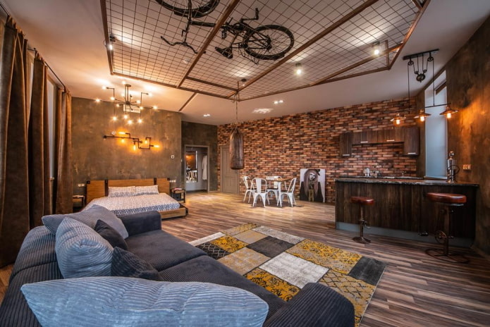 interior decor with bicycle and metal mesh
