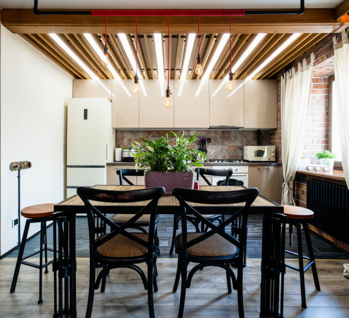 loft style kitchen with slats