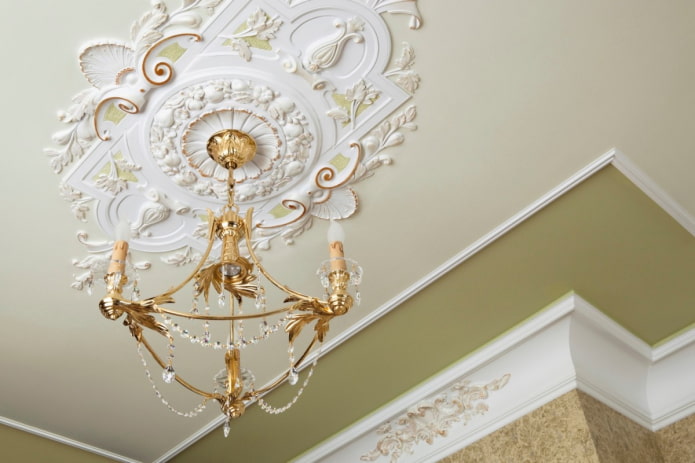 stretch ceiling structure with stucco molding