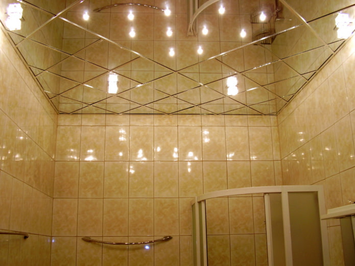 mirrored ceiling construction with spot lighting
